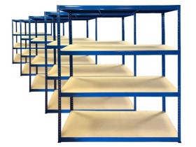 Value Shelving 1800h x 1500w x 600d 4 Level 300kg UDL All Blue Starter 5 bay