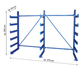 Cantilever Racking 2000H x 2700L x 630D c/w 6 Levels All Blue