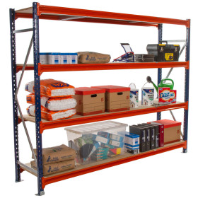 Longspan Shelving 2500H x 2400W x 600D 4 Levels c/w Timber