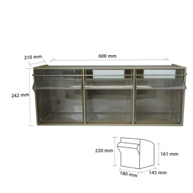 Storage Tilt Bin Madia 5 600w x 210d x 242h (3-Tilt Bin) c/w Locking Bar